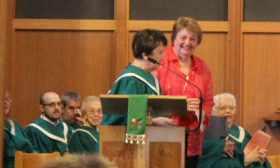 Joyce Hershberger recognizing Donna Elkin