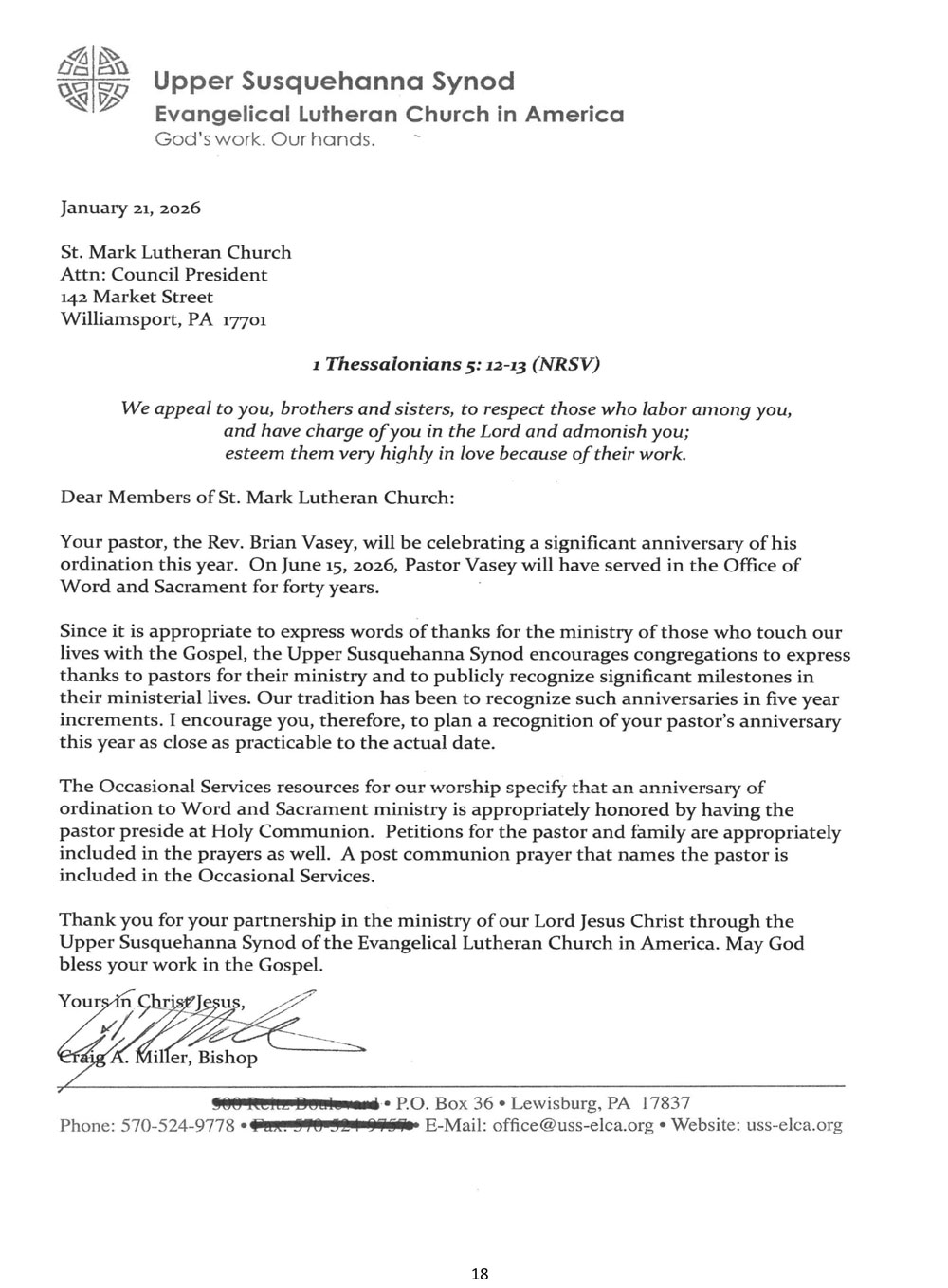 Letter from the Bishop