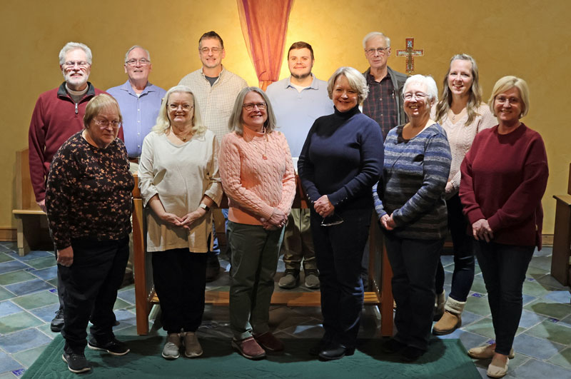 2026 Congregation Council: from left, Pastor Brian Vasey, Deb Buckman, Ray Huff, Donna Clark, Scott Seyler, Cathy Fenderson, Shawn Cartwright, LuAnn Zeigler, Dick Miller, Cindy Todd, Nikki Jackson and Wanda Fortin. Missing, Dick Reitz.
